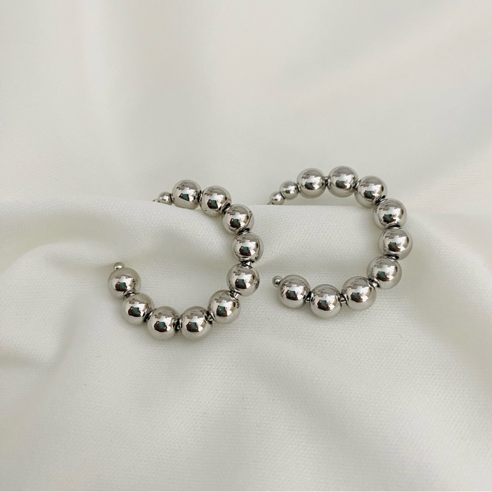 Ball Hoop Earrings - Silver Hoops